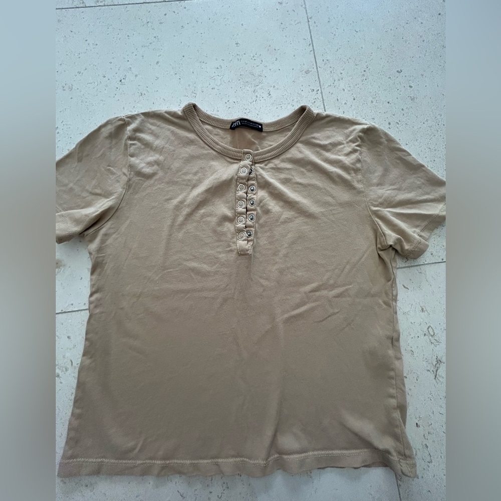 Zara Women’s Beige Half Button-Up Top